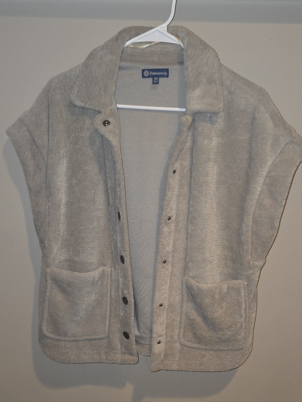 Democracy Plush Button-Front Vest in Light Gray